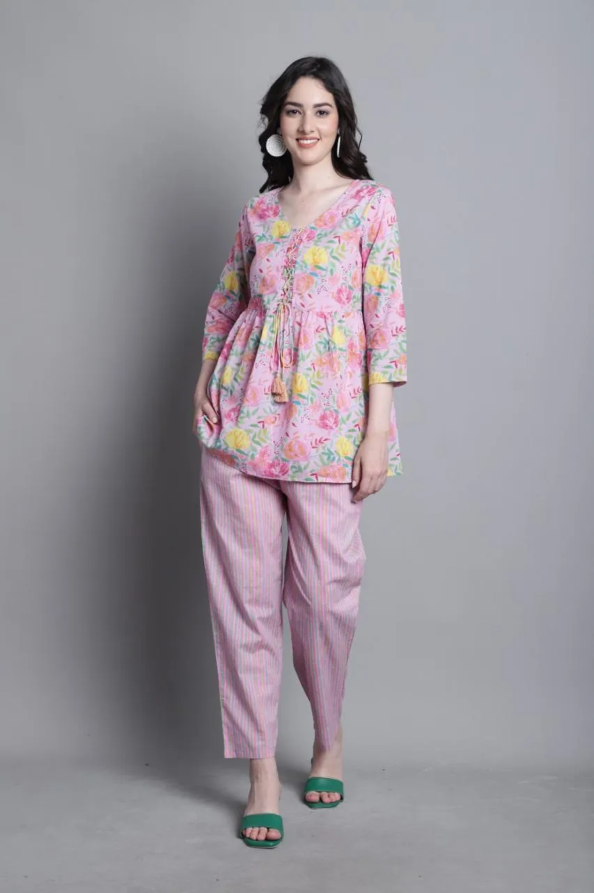 Floral Print 3-Piece Night Suit