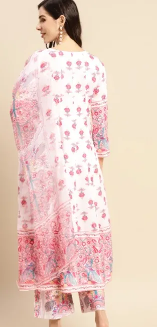 Women White & Pink Kurta