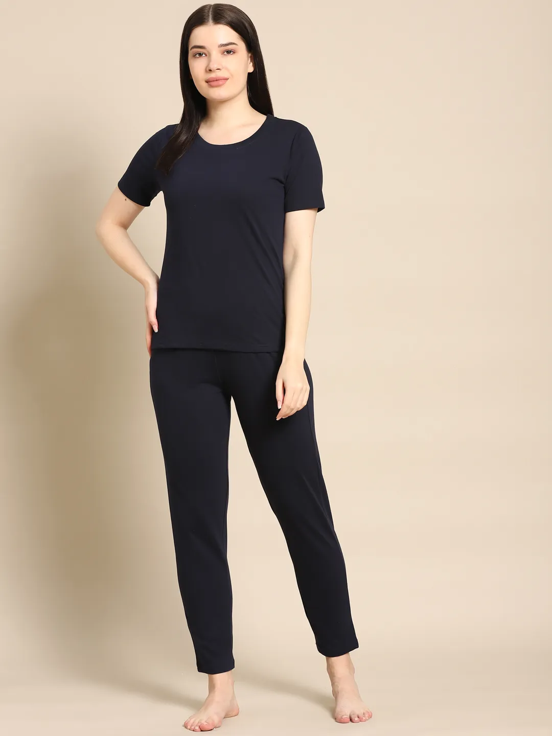 Women Night Suit Set Blue Solid